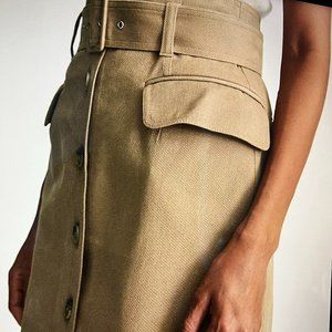 NWT Reiss Carrie Belted Midi Skirt, Tan Pencil Skirt, Sz 0 US/4 UK